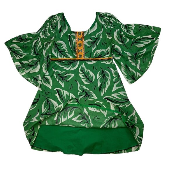 Anthropologie Vanessa Virginia Musa Dress 8 Green Tropical Mini Flare Sleeve - Picture 9 of 12